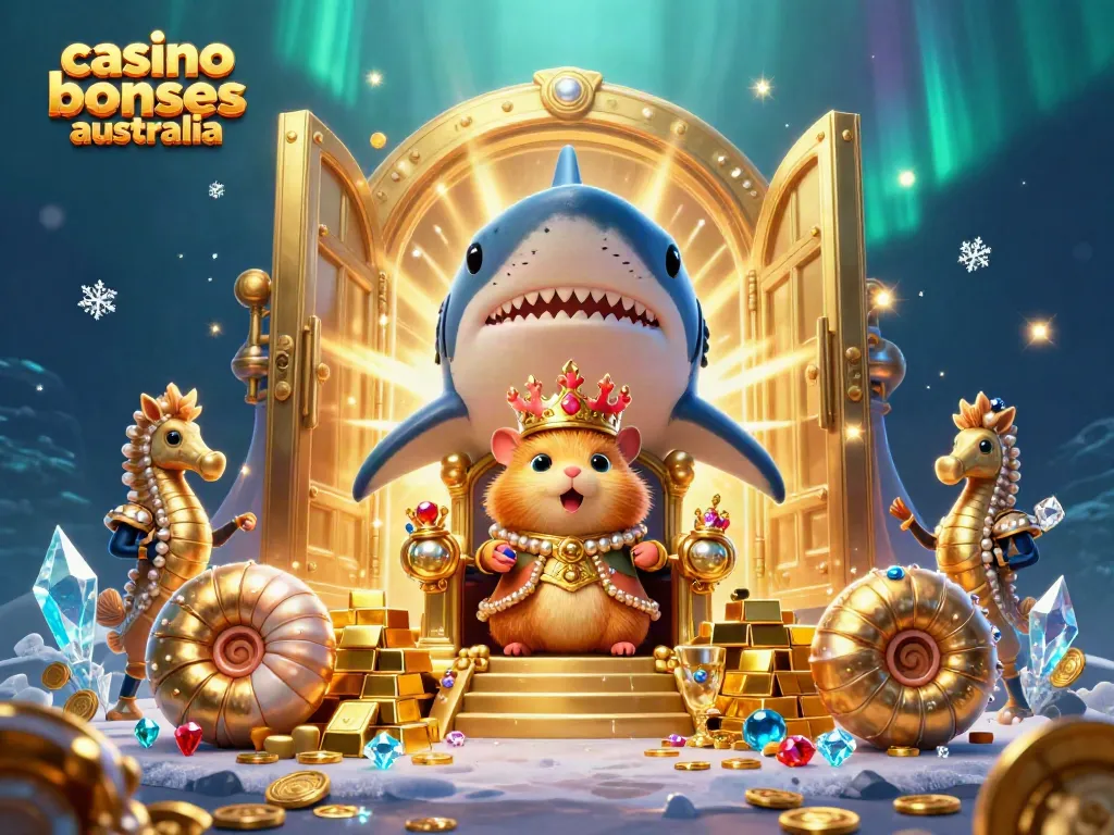 Unlock exciting gameplay with casino bonuses Australia, featuring a hamster king on a shark throne.