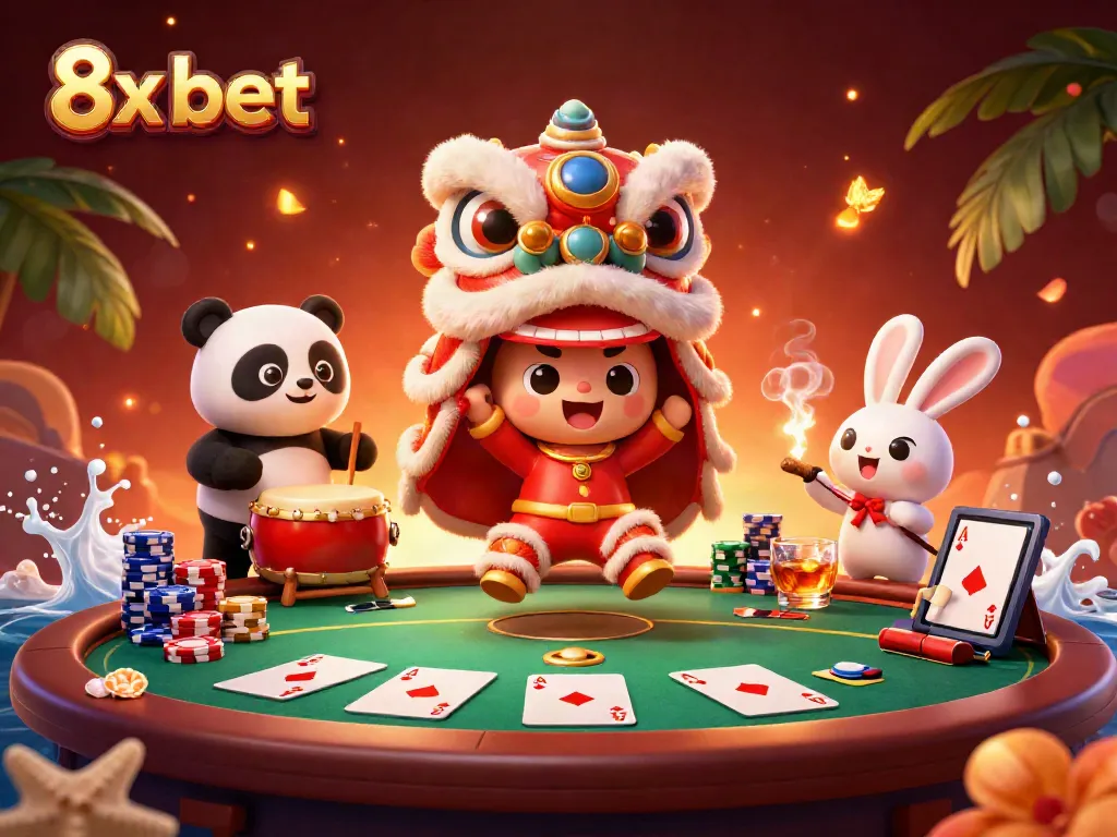 Engage in thrilling gameplay at 8x bet with vibrant casino characters and dynamic poker scene.