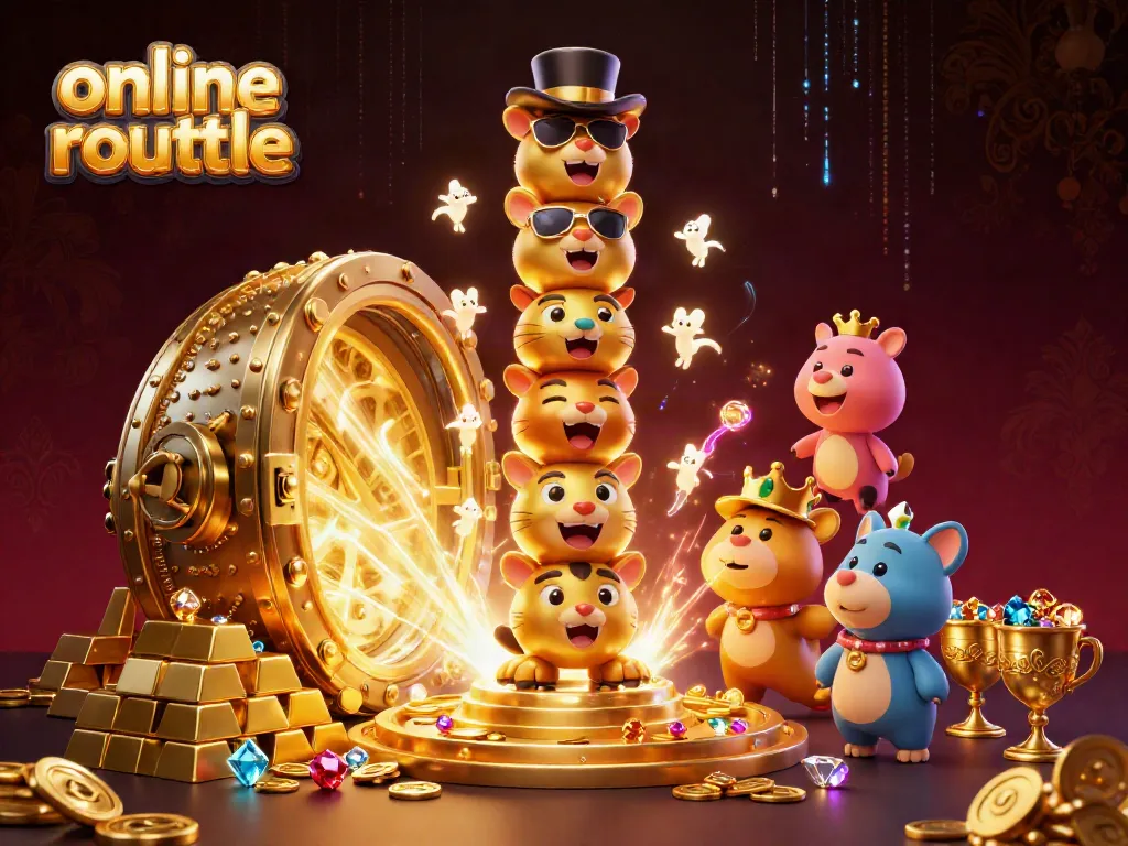 Experience online roulette in a vibrant 3D scene with a golden totem pole and jewels showcasing casino excitement.