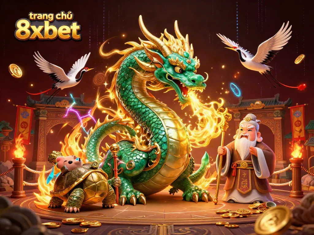 Immerse in the dynamic realm of trang chủ 8xbet featuring a jade dragon and vibrant casinos.