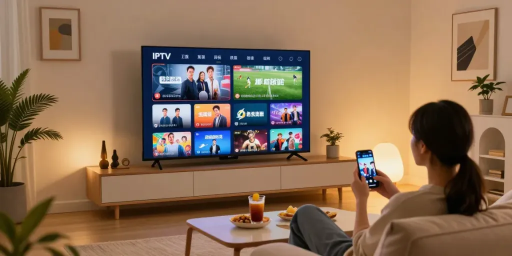 Enjoying IPTV Italia entertainment in a cozy living room.