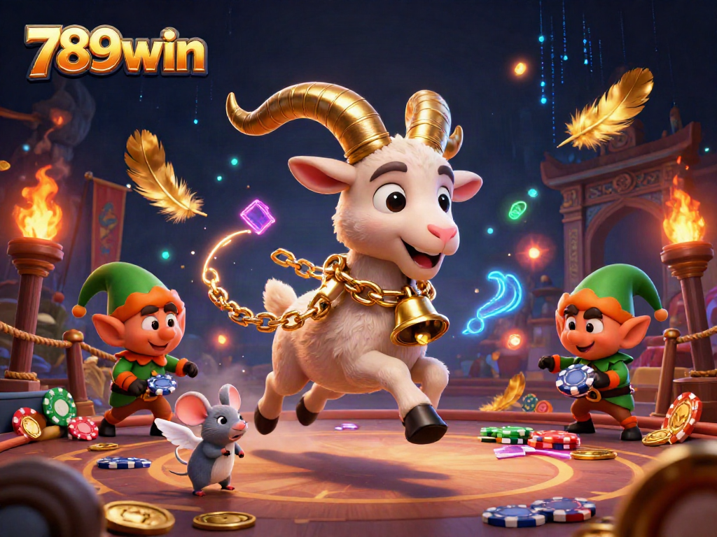 Experience the excitement at 789win casino with Krampus, a mouse, and playful gremlins in a vibrant scene.