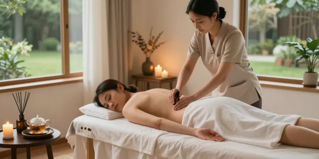 Relaxing home massage experience featuring 영등포출장안마 services in a serene environment.